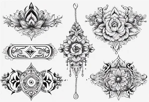 Ankle bracelet tattoo with ornamental feminine style and larger in the centre tattoo idea