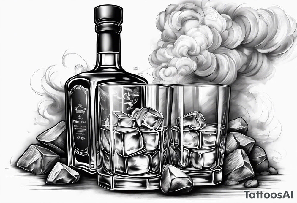 whiskey on the rocks with smoke tattoo idea