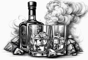 whiskey on the rocks with smoke tattoo idea