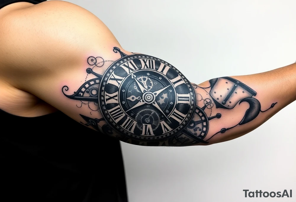 vintage roman numerals within ornate clockwork mechanism tattoo idea