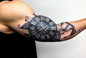 vintage roman numerals within ornate clockwork mechanism tattoo idea