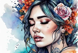 Woman crying at a river tattoo idea