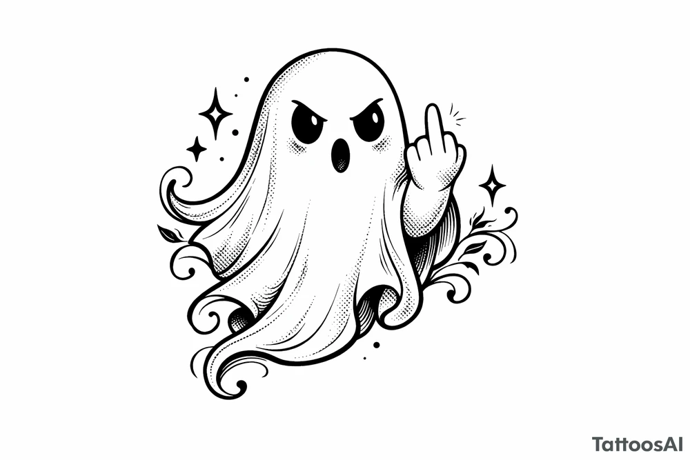 Spooky cute ghost giving middle finger, vintage tattoo flash. tattoo idea