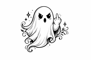 Spooky cute ghost giving middle finger, vintage tattoo flash. tattoo idea