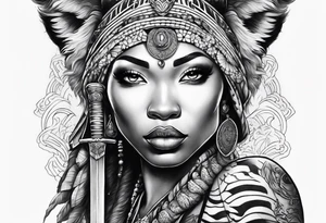 African goddess with sword Japanese traditional style full sleeve with tiger tattoo tattoo idea