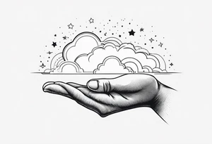 A wrist tattoo in a format of a cloud with the bracelet orientation and inside of this cloud I want galaxy stars and planets tattoo idea