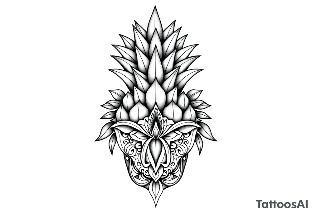 Bushy crown pineapple vagina, design to go over vagina , erotic vagina area design, anus to be at the bottom tattoo idea