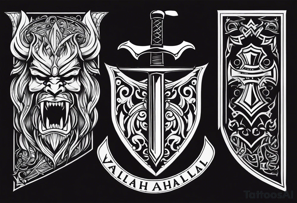 Valhalla sword shield axe tattoo idea