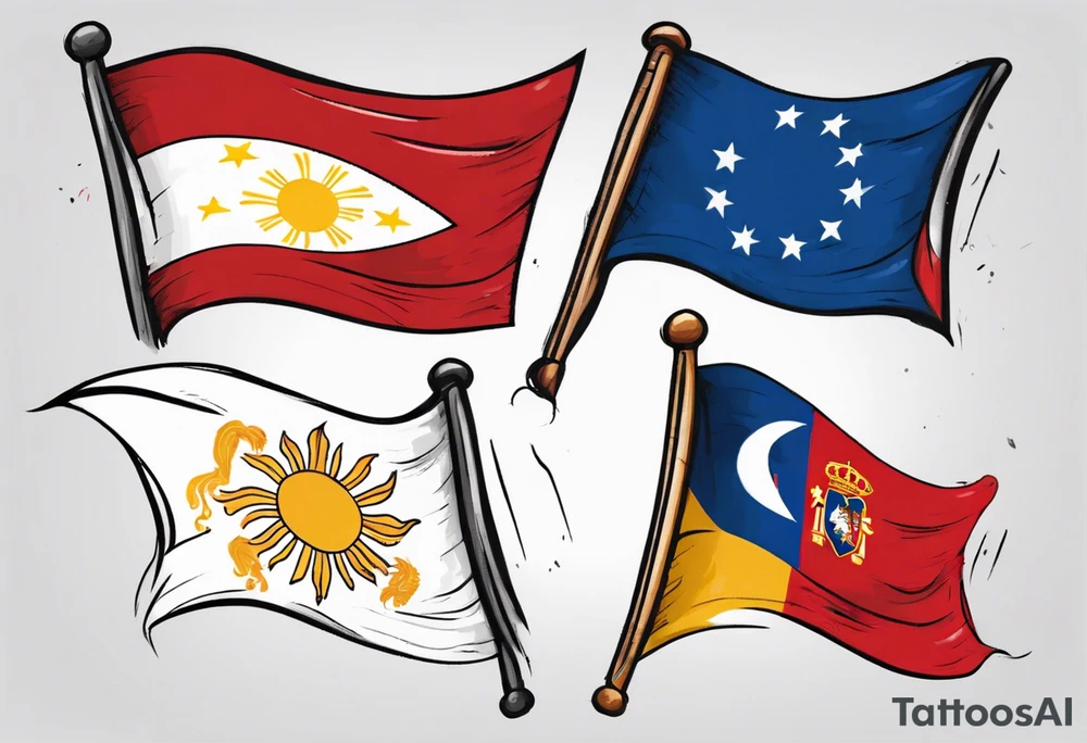 Waving flag that is the Philippine flag to the left and the Spanish flag to the right tattoo idea