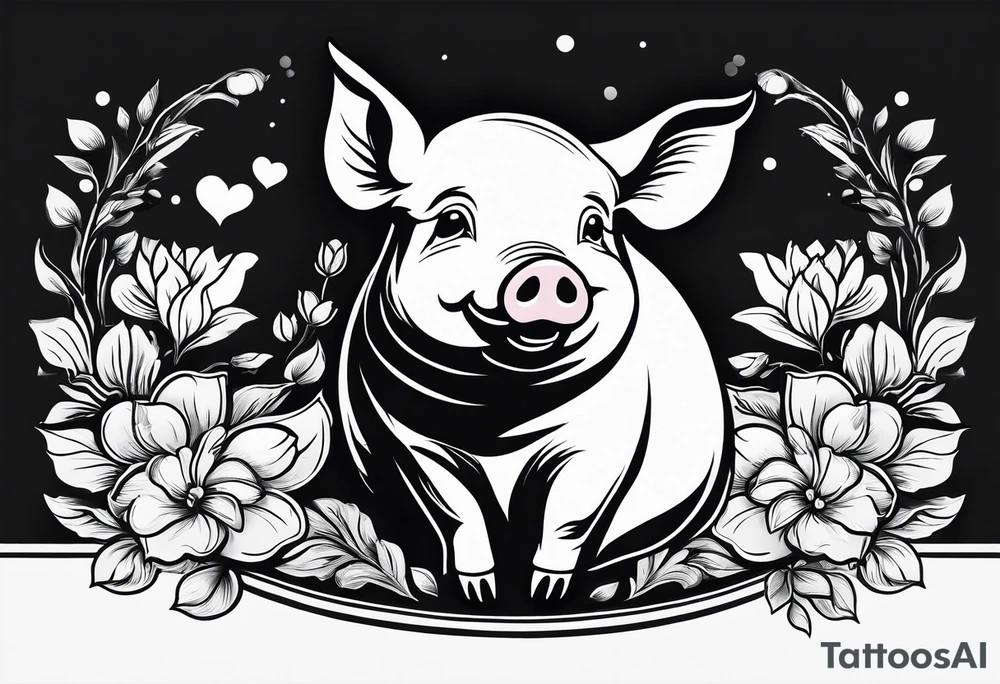 cute pig or piglet.
with text: "friends not food" 

only very thin lines. no shading. black and white only. simple outline only tattoo idea