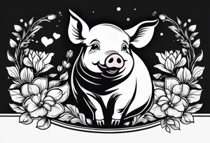 cute pig or piglet.
with text: "friends not food" 

only very thin lines. no shading. black and white only. simple outline only tattoo idea