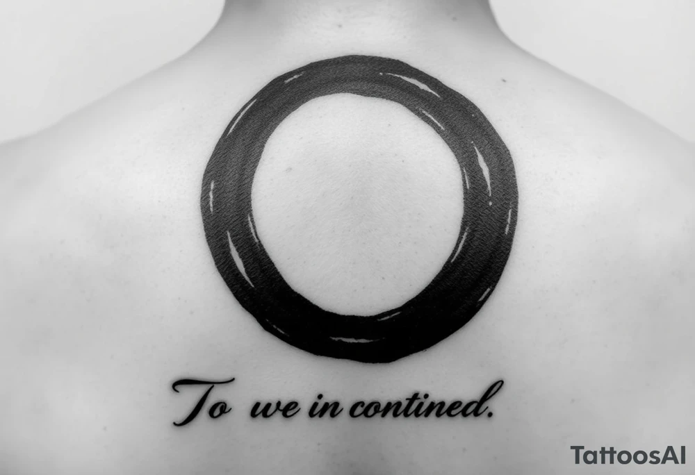 "Black circle tattoo (3cm) with barely visible 'To be continued?' around edge. Like a punctuation mark on skin." tattoo idea
