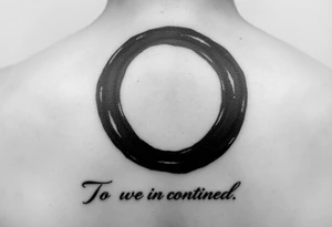 "Black circle tattoo (3cm) with barely visible 'To be continued?' around edge. Like a punctuation mark on skin." tattoo idea