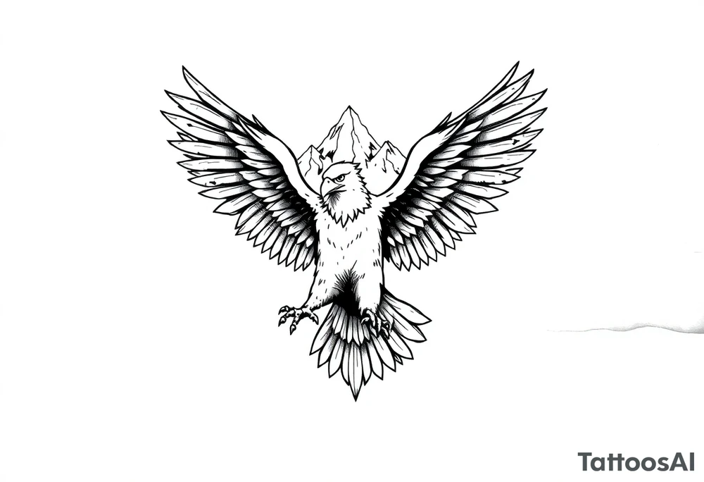 majestic eagle spreading wings against mountain peaks tattoo idea