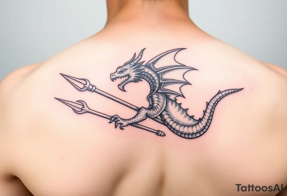 sea dragon with big trident tattoo idea