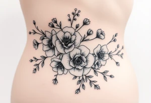 vintage bouquet of wild roses and meadow flowers with morning dew tattoo idea