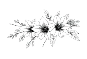 floral composition for sleeve of lycoris flowers with japanese vibe, mutiple ornemental patern and leaf, dot geometric ornement, tattoo idea