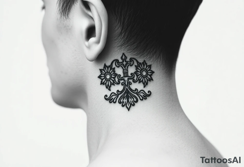 Traditional Russian orthodox design on the side of neck tattoo idea