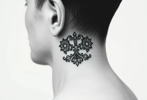 Traditional Russian orthodox design on the side of neck tattoo idea