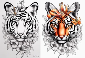 puffin tiger lily flowers vertical calf tattoo tattoo idea