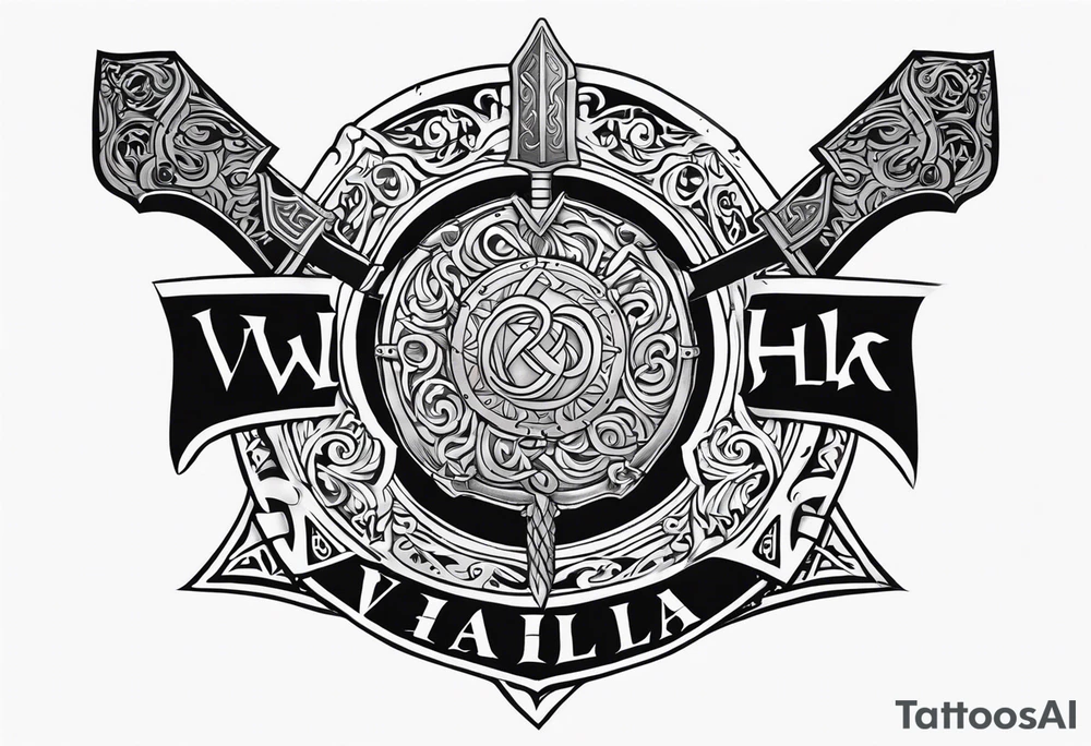 Valhalla viking gods shield hatchet sword tattoo idea