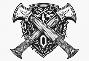 Valhalla  sword shield axe barbed wire chains tattoo idea