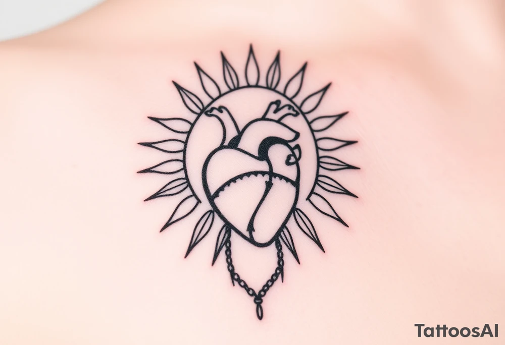 human heart chained up within the sublime sun, reggae vibe tattoo idea