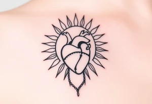 human heart chained up within the sublime sun, reggae vibe tattoo idea