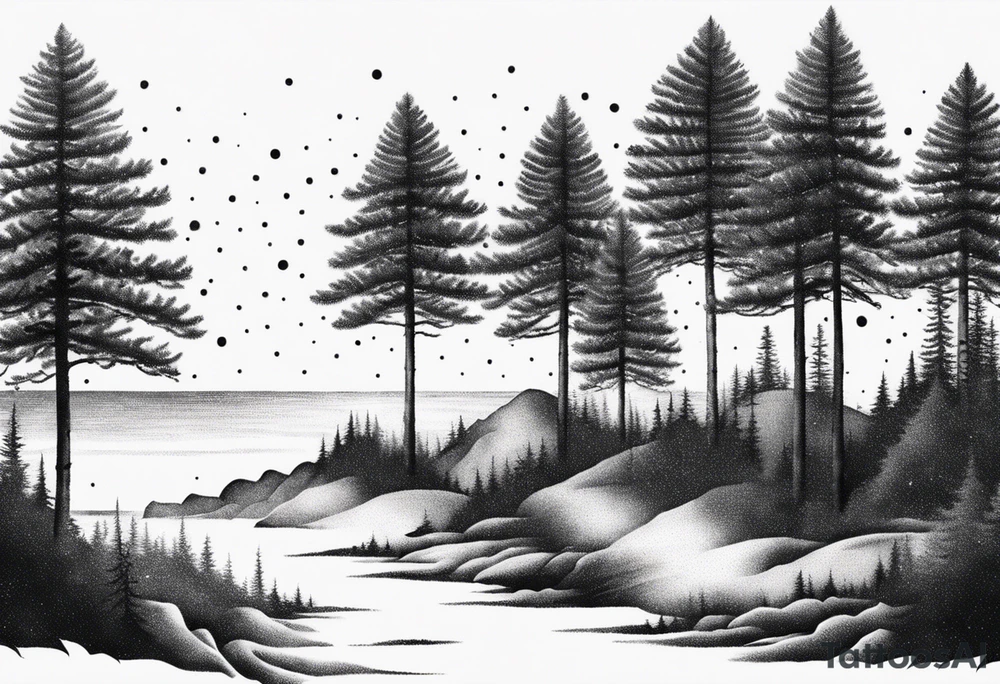 Pine trees that transform into palm trees at the beach tattoo idea