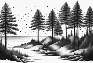 Pine trees that transform into palm trees at the beach tattoo idea