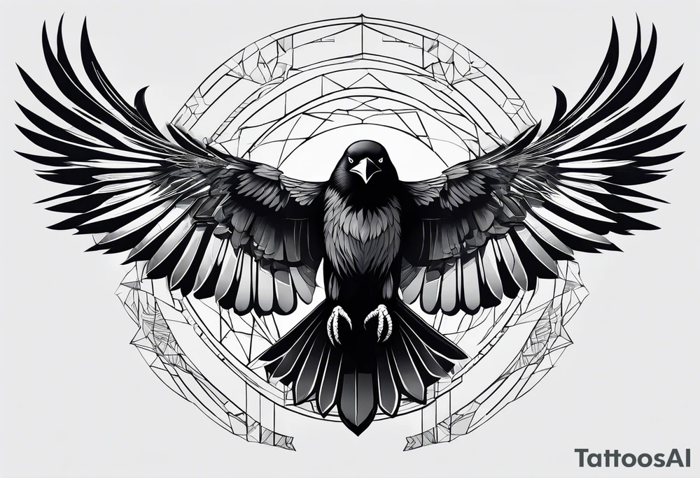 crow with open wings, line drawing, geometric, symmetrical, without background, tattoo idea crow with open wings, line drawing, geometric, symmetrical, without background, tattoo idea