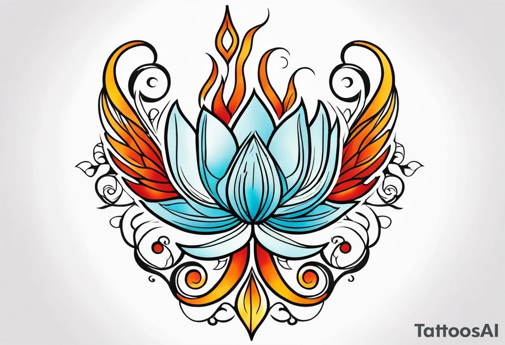 one vertical tattoo that combines lotus flower, phoenix and helix, strength and resilience symbols tattoo idea