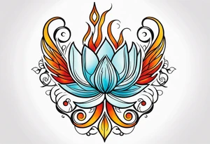 one vertical tattoo that combines lotus flower, phoenix and helix, strength and resilience symbols tattoo idea