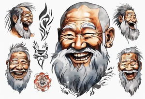 a solitary Cree man with a grey beard laughing tattoo idea