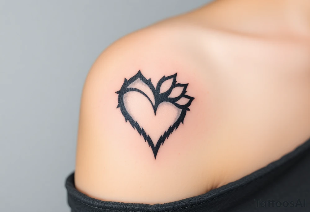 A black-and-gray shaded wolf paw forming a heart, with sharp fur details and intense shading for a bold, mystical look tattoo idea