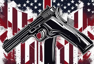 Distressed American flag behind cross with 2 guns leaned on it tattoo idea