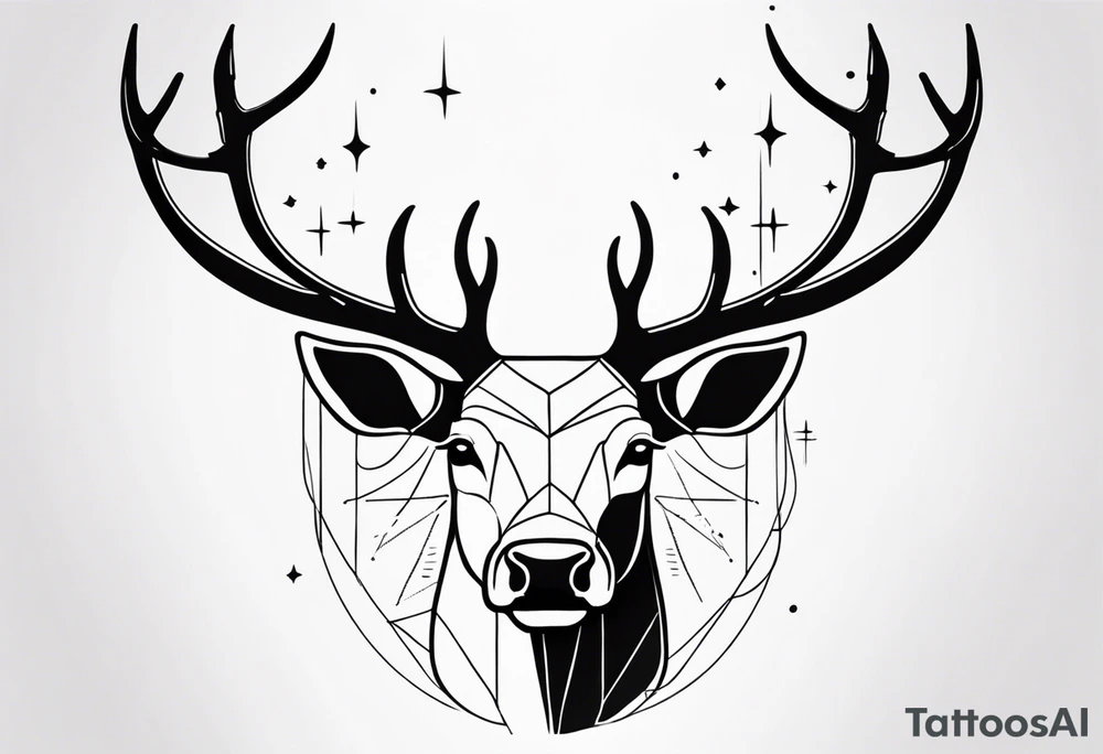 back tattoo of a front view reindeer with half a face tattoo idea