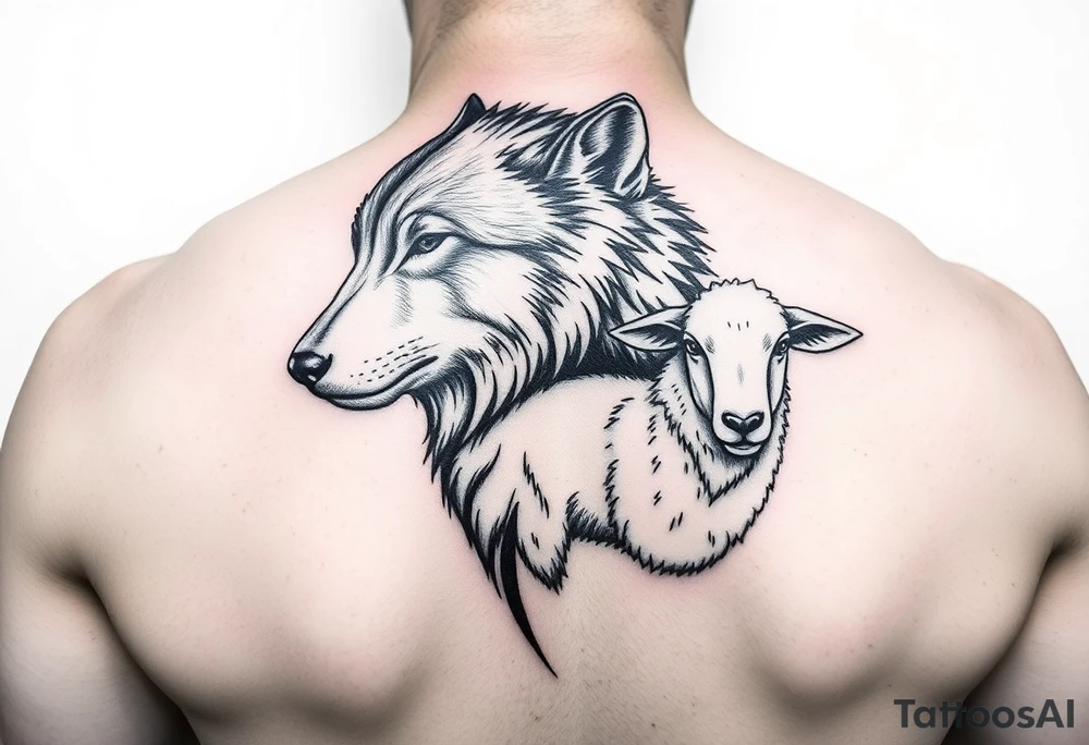 Wolf and sheep as one animal tattoo idea