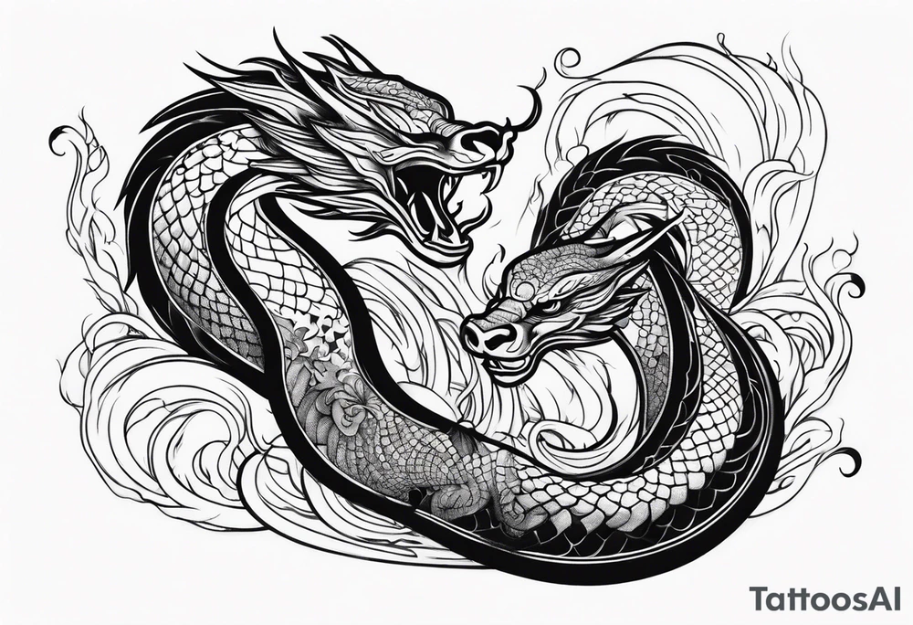 mythical serpent with smoke body tattoo idea