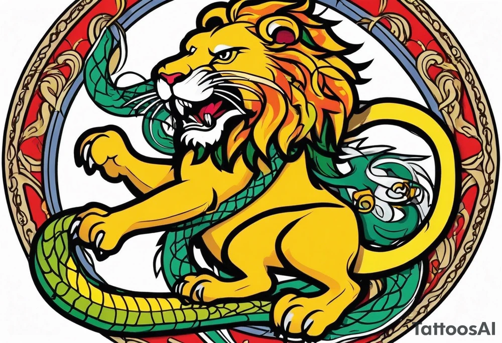 New school Scottish lion rampant with gadsden snake tattoo idea