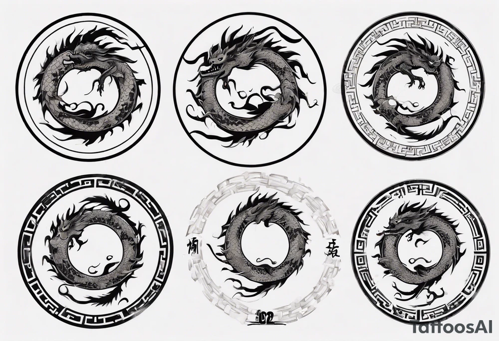 Chinese dragon in a circular shape with "02.03" written on its skin tattoo idea