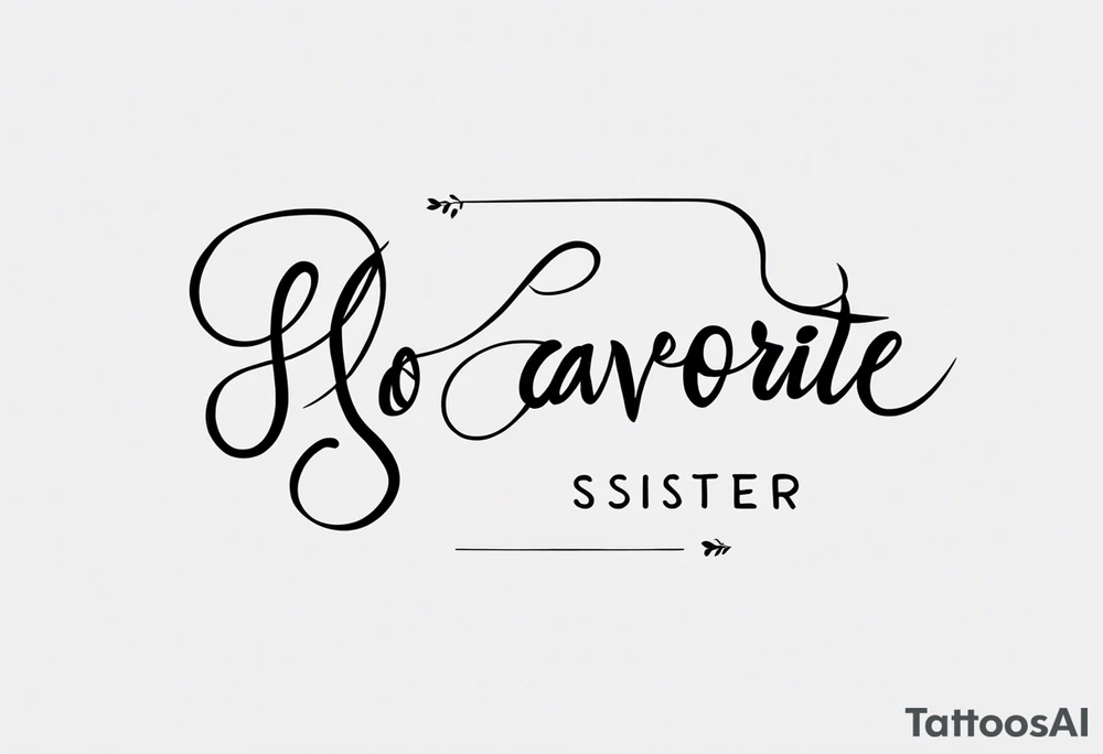 The handwritten words "to my favorite sister" written in a simple way with a delicate, fine line tattoo with a small tattoo attached to it tattoo idea