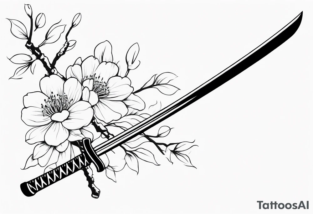 Katana with blossom surrounding it tattoo idea