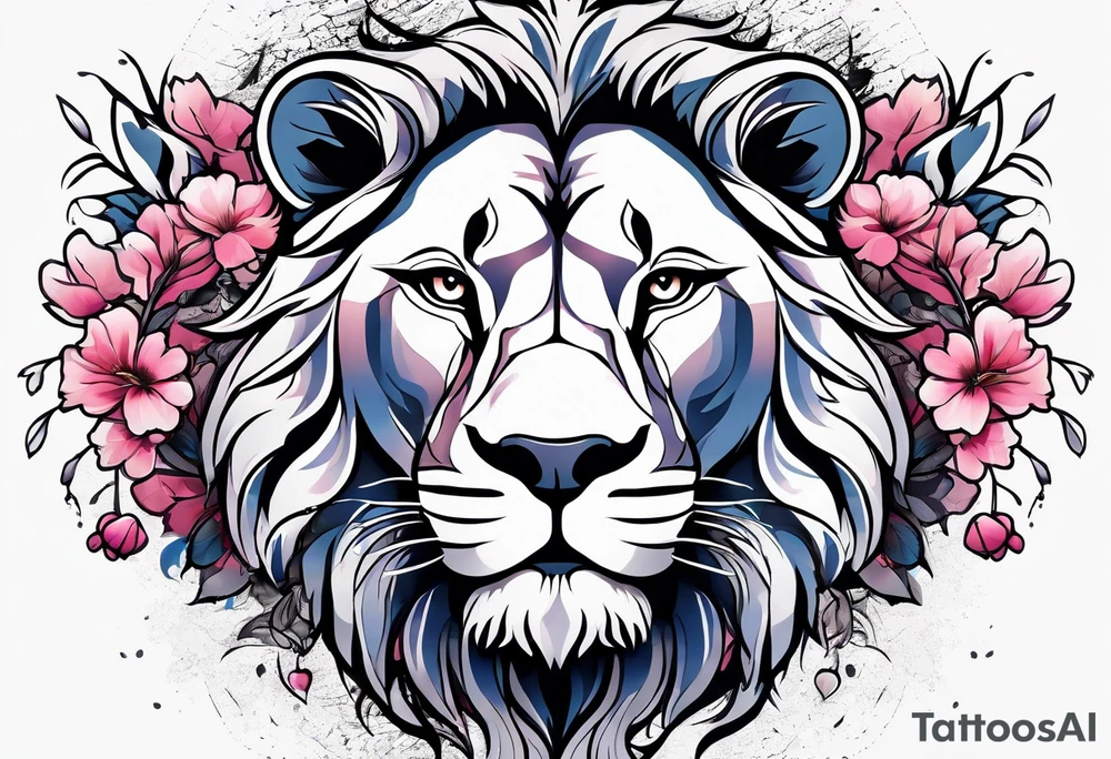 Cherry blossom blowing in the wind with a lion tattoo idea