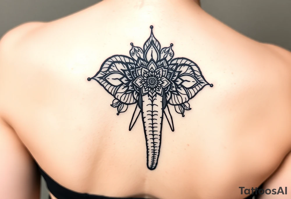 elephant head mandala upturned trunk henna tattoo idea