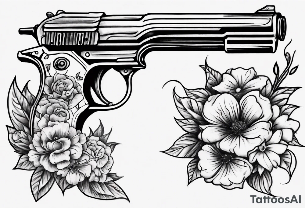 Gun with flowers sketch traditional styles tattoo idea