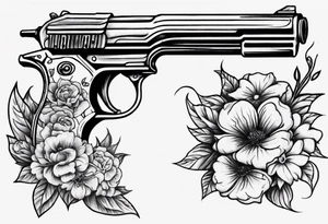 Gun with flowers sketch traditional styles tattoo idea