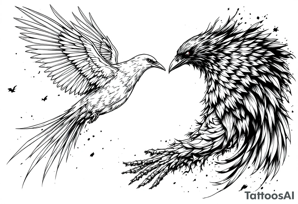 dove and raven fighting tattoo idea