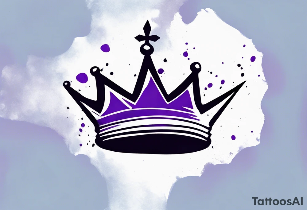 A tattoo of a minimalistic black crown and some negative space on a water color background of purple and blue. tattoo idea