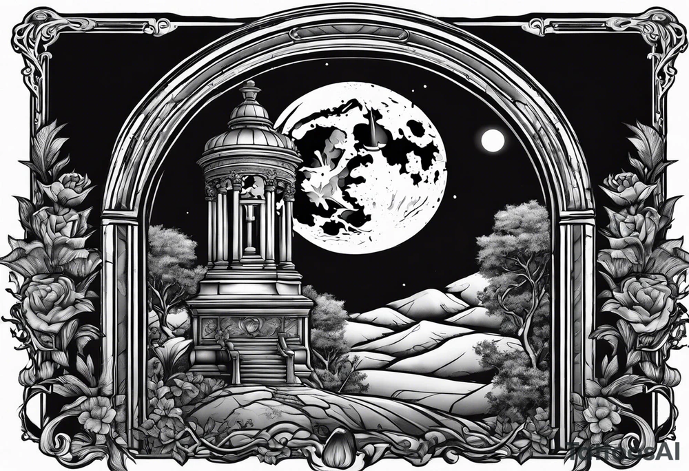 graveyard with moon tattoo idea